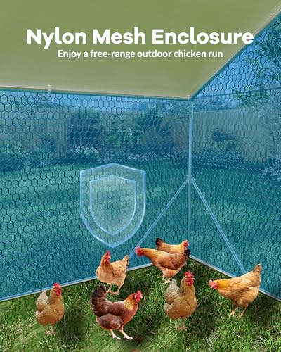 GarveeLife Large Metal Chicken Coop, Chicken Run for 6/10 Chickens, Outdoor Walk in Poultry Cage with Anti-UV Cover and Waterproof, 6.56 x 9.84 x 6.56 ft - size: 118" W x 79" D x 79" H