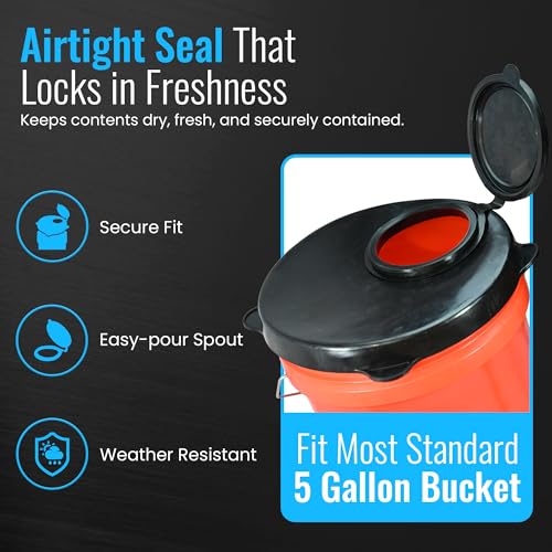 Skywin 5 Gallon Bucket Lid, Rubber Seal Lid, Wood Pellet Storage Containers, Bird Seed Container, Lump Charcoal Storage, Weather Resistant Rubber (Bucket Not Included) (Black) - color: Black