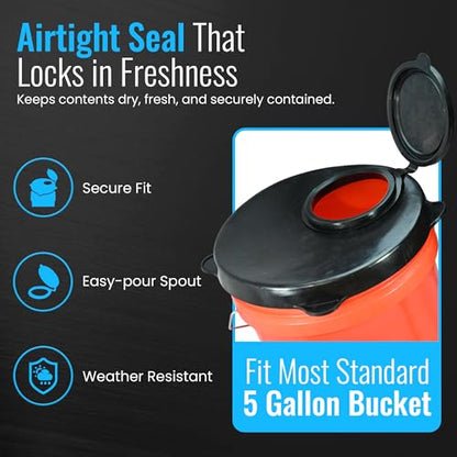 Skywin 5 Gallon Bucket Lid, Rubber Seal Lid, Wood Pellet Storage Containers, Bird Seed Container, Lump Charcoal Storage, Weather Resistant Rubber (Bucket Not Included) (Black) - color: Black