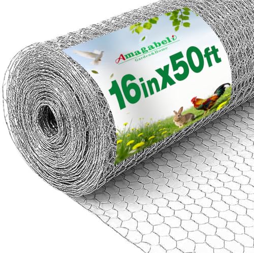 Amagabeli Chicken Wire Fencing 16in x 50ft Garden Netting Poultry Wire Hexagonal Galvanized Mesh Roll Fence Barrier for Raised Bed Cattle Panels for Plant Trellis Vegetable Dog Bird Pet Cage Craft - color: Galvanized, size: 1" 16"x50'