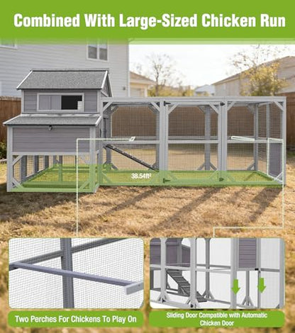 GUTINNEEN Extra Large Chicken Coop with Run 6 Nesting Boxes 4 Perches Weatherproof Outdoor Backyard Hen House with 3 Ventilated Windows and Multiple Access Doors 134" L Gray - size: 134.5"L x 59.0"W x 62.4"H