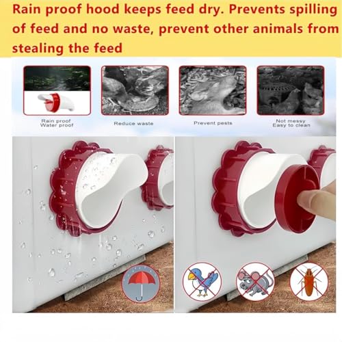 Chicken Feeders No Waste, DIY Automatic Poultry Feeder 8 Ports 1 Hole Saw with Covers Gravity Feed Kit for Buckets Barrels Bins Troughs (Red, 8) - size: 8