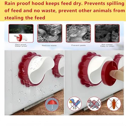 Chicken Feeders No Waste, DIY Automatic Poultry Feeder 8 Ports 1 Hole Saw with Covers Gravity Feed Kit for Buckets Barrels Bins Troughs (Red, 8) - size: 8