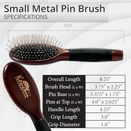 Kenchii Pet Grooming Metal Pin Brush for Dogs and Cats, Solid Wood Handle, Non Slip Grip, Detangling and Shedding Brush for Long or Short Haired Pets, Size Small - size: Small