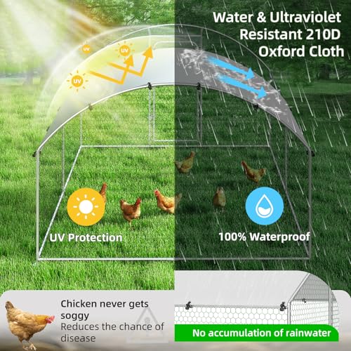 Large Metal Chicken Coop Walk-in Poultry Cage with Waterproof and UV-Resistant Cover, Outdoor Chicken Run Poultry Hen House for Backyard Farm Use,Dome Roof(10’ W x 13.2’ L x 6.4’ H) - size: 158.4"L x 120.0"W x 76.8"H