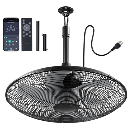 addlon Outdoor Fans for Patios, 20 inch IP65 Waterproof Gazebo Fan Remote&APP Control, 6 Speeds, Quiet, DC Motor, Plug in Ceiling Fan with Hook Hanging Caged Fan for Pergola Porch Canopy Backyard - color: 20 inch No Light