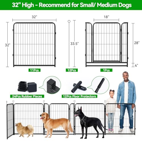 Kfvigoho Dog Playpen Outdoor Extra Wide 12 Piece Panels Heavy Duty Dog Fence 32" Height Anti-Rust with Doors Portable for RV Camping Yard, Total 32FT, 79 Sq.ft, Snowy Black - style: 32"W x 32"H