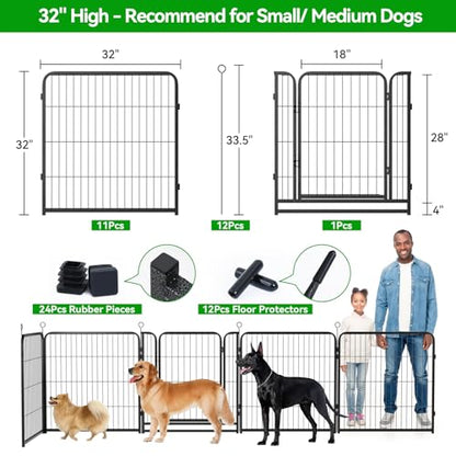 Kfvigoho Dog Playpen Outdoor Extra Wide 12 Piece Panels Heavy Duty Dog Fence 32" Height Anti-Rust with Doors Portable for RV Camping Yard, Total 32FT, 79 Sq.ft, Snowy Black - style: 32"W x 32"H