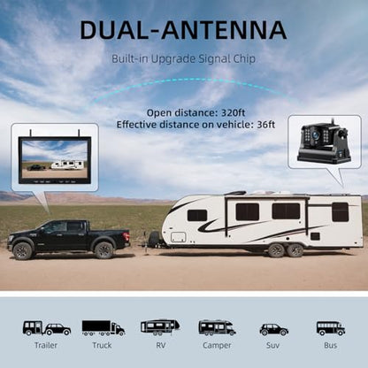 eRapta 4 Wireless Backup Camera Magnetic: 10.1" IPS Full-Size DVR Monitor, Install-Free RV Camera System with IR Night Vision, Built-in 9600mAh Battery for RV/Camper/Truck/Trailer/Tractor ACT104 - size: 10 inch-4 cameras