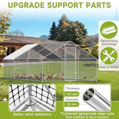 Large Walk-in Chicken Coop with Chicken Run, Galvanized Poultry Enclosure with Waterproof Anti-UV Cover and Security Lock, Ideal for Rabbit, Duck, Backyard and Farm Yard, 19.7'x 9.8'x 6.6' - size: 236.4"L x 117.6"W x 78.7"H