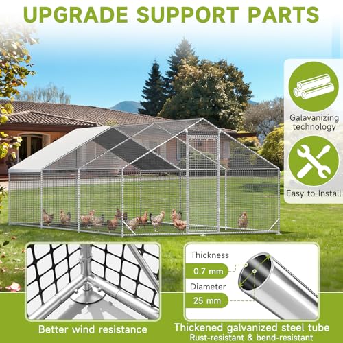 LEVELEVE Large Walk-in Chicken Coop with Chicken Run, Galvanized Poultry Enclosure with Waterproof Anti-UV Cover and Security Lock, Ideal for Rabbit, Duck, Backyard and Farm Yard，26.2'x 9.8'x 6.6' - size: 26.2'L x 9.8'W x 6.6'H