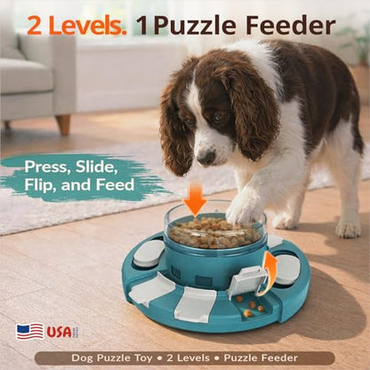 KADTC 2 Level-in-1 Dog Puzzle Toy, Slow Feeder & Enrichment Toy for Dogs | Press-to-release mental stimulation toy that burns energy, fights boredom, and keeps food-motivated dogs focused at mealtime. - color: Matisse green