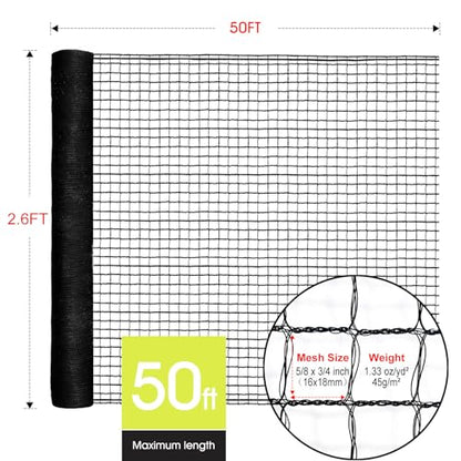 Deer Fence, RIFNY 2.6 x 50 FT Temporary Fence for Garden Outdoor Yard, Plastic Mesh Fencing Netting to Protect Plants Fruit from Deer Dogs Chicken Animal (Black) - size: 2.6 x 50 FT