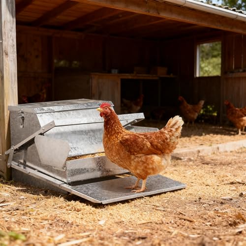 Outvita Automatic Treadle Chicken Feeder, 25 Lbs No Waste No Spill Rodent Proof Metal Chicken Feeder with Weatherproof Lid, Chicken Supplies for Your Chickens Duck Bantams Pheasants Poultry Coop