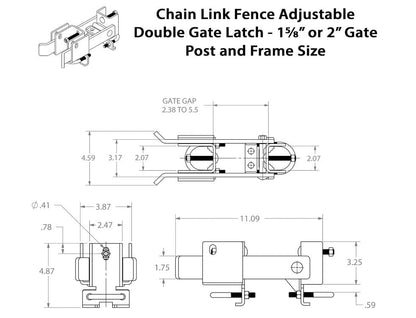 Chain Link Fence Commercial Double Gate Latch 1-5/8" or 2" Frame for Swing Gates (Powder-Coated Black Pressed Steel)