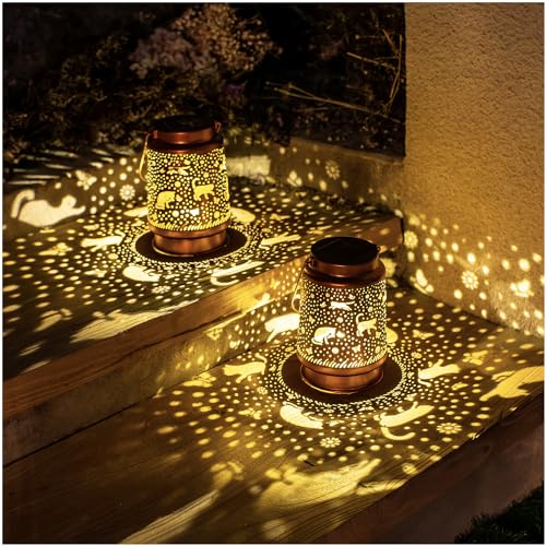 Cat Solar Lanterns Outdoor Waterproof Hanging Solar Lights Cat Gifts for Women Men Metal Decorative LED Cat Lanterns for Garden Decor,Yard,Patio,Lawn,Pathway,Landscape - style: Cat
