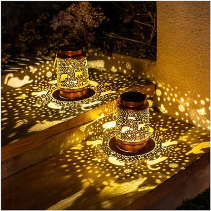 Cat Solar Lanterns Outdoor Waterproof Hanging Solar Lights Cat Gifts for Women Men Metal Decorative LED Cat Lanterns for Garden Decor,Yard,Patio,Lawn,Pathway,Landscape - style: Cat
