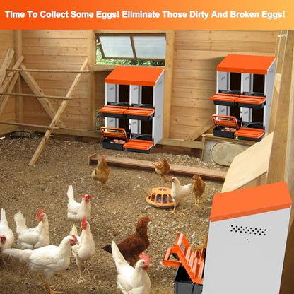 Chicken Nesting Boxes, Metal Roll Away Nest Box for Chickens Laying Egg with Lid Cover to Protect Eggs (4 Holes Orange) - size: 4 Holes