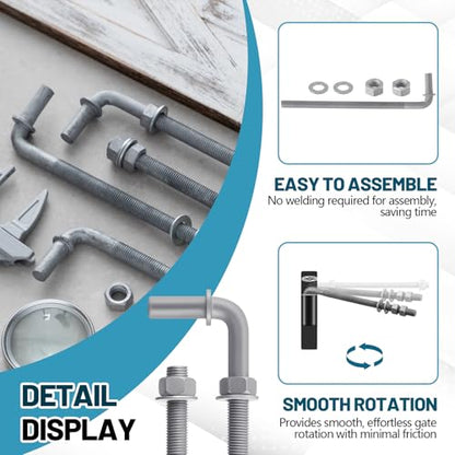 4 Pack 11" J-Bolt Gate Hinges with 5/8"-11 Galvanized J Bolt Threaded Hinges for Cattle Corral Panels, Chain Link Fence, Include Nuts Washers