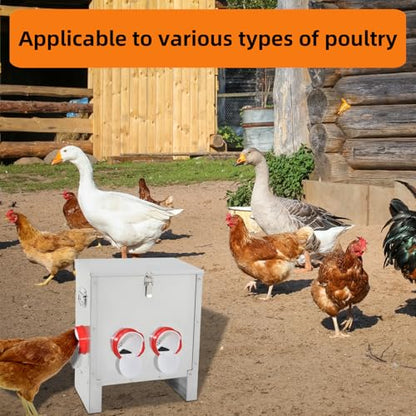 Automatic Poultry Chicken Feeder No Waste Metal Large Capacity 30 lbs Feeders for Chickens Ducks, Geese Bantams Pheasants Coop Weatherproof (4-Port) - size: 4-Port