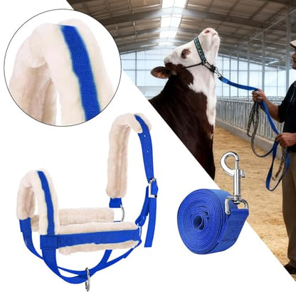 harayaa Cattle Traction Halter with Bull Bridle Cow Halter Leading Rope Adjustable Nylon Calf Halter Training Harness Suitable Goats Horses Ba, Blue M