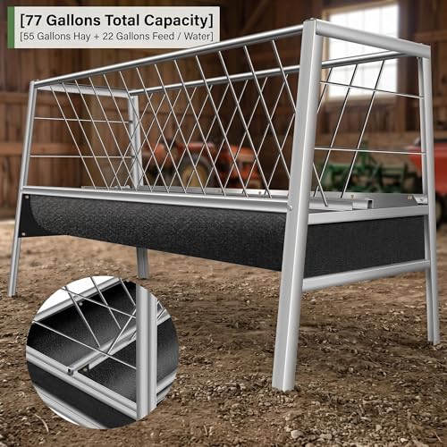 Livestock Hay Feeder, 2-in-1 Grain & Hay Feeder with Sturdy Frame for Goats Sheep