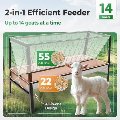 Pasture Hay Feeder 2 in 1 55 Gallon Livestock Feed Trough with 22 | Gallon Feed Pan Hay Grain Livestock Feeder for Sheep, Calf, Cow and Horse - color: Black