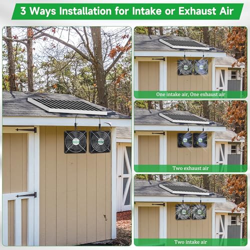 blessny 5.5" Solar 2 Fan Kit for Intake or Exhaust air, Weatherproofed Solar Powered Fans for Outside Chicken Coops, Greenhouses, Shed, Pet House Air Ventilation - size: 5.5" 2 Fan Kit