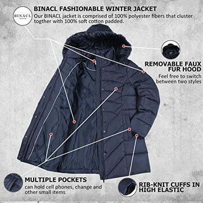 BINACL Women's Winter Warm Thicken Long Outwear Pockets Coat Parka Jacket XS-3XL - color: Navy, size: X-Small