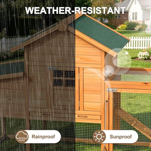 80" Chicken Coop with Expandable Run, Outdoor Chicken House for 4 Chickens, Wooden Hen House with Run, Nesting Box, Pull Out Tray, Chicken Cage - size: 78.0"L x 27.0"W x 45.0"H