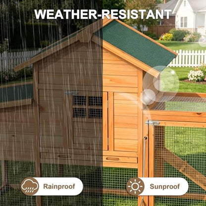 80" Chicken Coop with Expandable Run, Outdoor Chicken House for 4 Chickens, Wooden Hen House with Run, Nesting Box, Pull Out Tray, Chicken Cage - size: 78.0"L x 27.0"W x 45.0"H