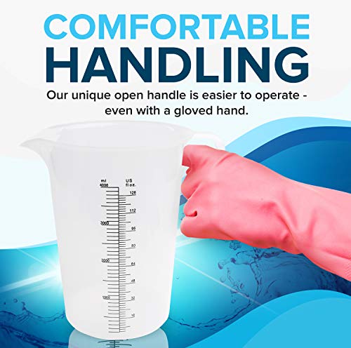 ACCUPOUR 128oz (1 gallon) Measuring Pitcher, Plastic, Multipurpose - Great for Oil, Chemicals, Pool and Lawn - Ounce (oz) and Milliliter (mL) Increments (4000 mL) - size: 128oz