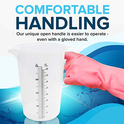 ACCUPOUR 128oz (1 gallon) Measuring Pitcher, Plastic, Multipurpose - Great for Oil, Chemicals, Pool and Lawn - Ounce (oz) and Milliliter (mL) Increments (4000 mL) - size: 128oz