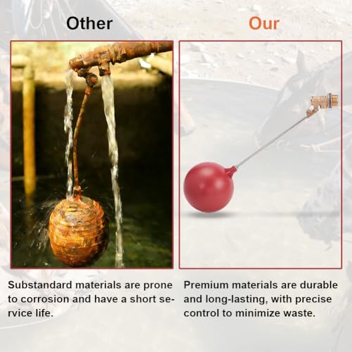 2 Pack 3/4 Inch Brass Float Valve for Water Tank, 6 Inch Float Ball with Adjustable Angle Rod Sink Trough Valve for Automatic Water Level Control
