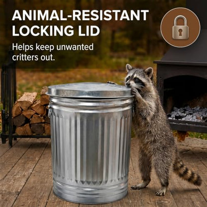 31 Gallon Metal Trash Can, Galvanized Steel Trash Can with Locking Lid – Outdoor & Indoor Heavy-Duty Garbage Can, Rodent & Rust Resistant, Ideal for Yard Waste, Pet Food Storage, and More