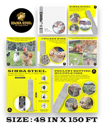 Chicken Wire 48 in x 150 FT x 2” Mesh x 20GA | Poultry Wire Netting | Hot Dipped Galvanised | Hexagonal Galvanized Mesh for Chicken Coop, Rabbit Cage, Fence Barrier PM48x150x2 - style: 48 in x 150 FT x 2 in