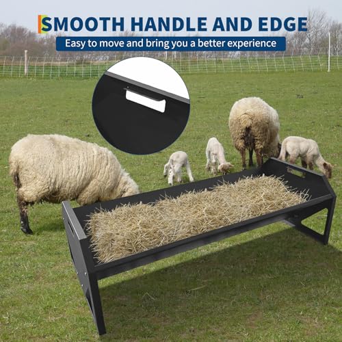 22 Gallon Capacity Livestock Feeder, 45" Hay Feeder for 10 Sheep Once, Heavy Duty Steel Livestock Feeding Trough for Horse, Goat, Sheep, Cattle, Cow, Alpaca, Black - color: Black