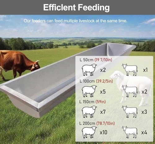 ERRULAN Cattle Sheep Drinking Feeding Trough, Outdoor Stainless Steel Livestock Feeder Troughs, Animal Hay Feeders for Cattle Sheep Goat Safe Protective(200x30x18cm(78.7x11.8x7in)) - size: 200x30x18cm(78.7x11.8x7in)