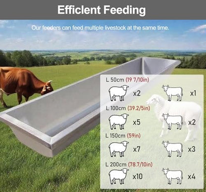 ERRULAN Cattle Sheep Drinking Feeding Trough, Outdoor Stainless Steel Livestock Feeder Troughs, Animal Hay Feeders for Cattle Sheep Goat Safe Protective(200x30x18cm(78.7x11.8x7in)) - size: 200x30x18cm(78.7x11.8x7in)