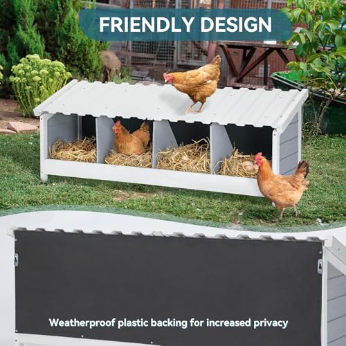 PETSFIT 4 Holes Chicken Nesting Box-All Weather PVC Roof, Natural Wood Design with Privacy Back Panel for Hens-Wall Mounted or Floor Use in Coops, Farms, Backyards,Easy to Assemble - size: 4 Holes
