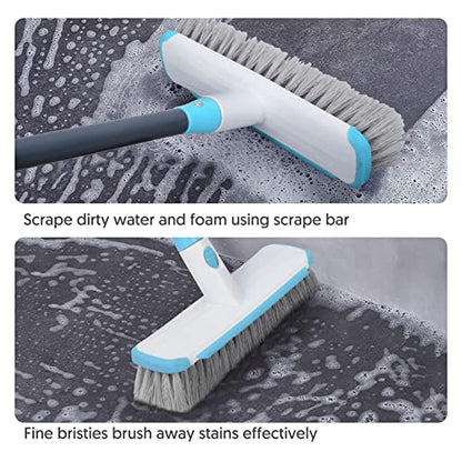 Floor Scrubber with Long Handle, 2 in 1 Scrubbing Brush Stiff Bristle Shower Cleaning Brush for Bathroom, Kitchen, Tub, Carpet, Grout, Tile(Blue) - color: Blue