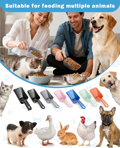 2-Pack Dog Food Scoop Set,1 Cup and 2 Cup Plastic Pet Food Measuring Scoops with Clear Measurement Lines,Multi-Purpose Pet Food Scooper for Dogs, Cats (Grey and Black) - color: Grey and Black