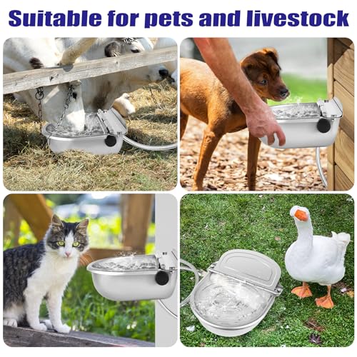 ToLanbbt Automatic Animal Dispenser Horse Water Bowl with Float Valve Stainless Steel Goat Waterer Feeder Outside Water Trough for Livestock Auto Fill Dog Watering Bowl with 1/2" Hose, Drainage Hole - size: 1 PCS