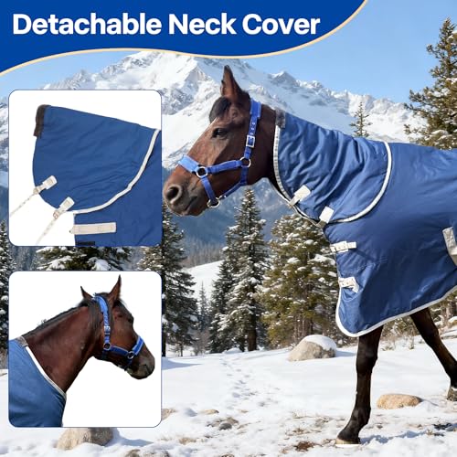 Winter 1200D Premium Turnout Horse Blanket,Medium Weight Waterproof Blanket (Back Length 81 inches (155cm) with Cover) - size: Back Length 81 inches ( 155cm ) with cover