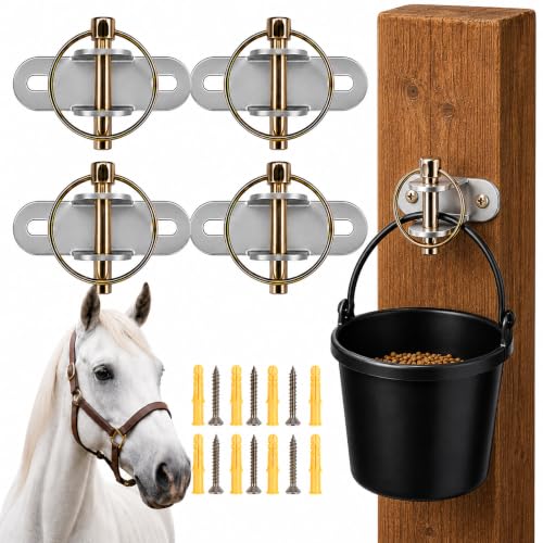 4 PCS Horse Water Bucket Hooks with Locking Pin, Heavy Duty Wall Mounted Feed Bucket Holder, Stable Bucket Hangers for Horse Stall, Barn, Livestock Feeding Supplies
