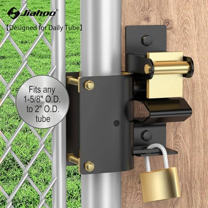 JIAHOO One Way Farm Gate Latch, Heavy Duty Gate Latches for Metal Tube Gates, Lockable Livestock Gate Hardware for Cattle Gate Horse Corrals, Ranches, Pastures, Pet Cages, with Brass Padlock & 3 Keys - style: One Way Latch & Padlock