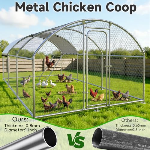 Large Metal Chicken Coop with Roosting Perch, Waterproof and UV-Resistant Cover,Outdoor Walk-in Cage Hen House for Yard Farm Rabbit Duck Chicken Run with Dome Roof(19.7'W x 9.8'L x 6.4'H) - size: 236.0"L x 118.0"W x 78.0"H