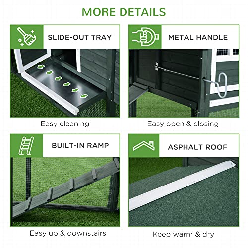 PawHut 84" Wooden Chicken Coop, Hen House Outdoor with Run Nesting Box, Asphalt Roof, Removable Tray, Ramp, Poultry Cage for 2-3 Chickens, Green - color: Green