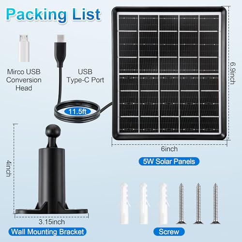Saillong 5W Solar Panel for Chicken Coop Door with Micro USB & USB-c Port; 11.5ft Cable Solar Panel Charger for Automatic Chicken Coop Door, 360° Adjustable Bracket, Waterproof