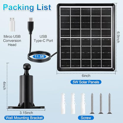 Saillong 5W Solar Panel for Chicken Coop Door with Micro USB & USB-c Port; 11.5ft Cable Solar Panel Charger for Automatic Chicken Coop Door, 360° Adjustable Bracket, Waterproof